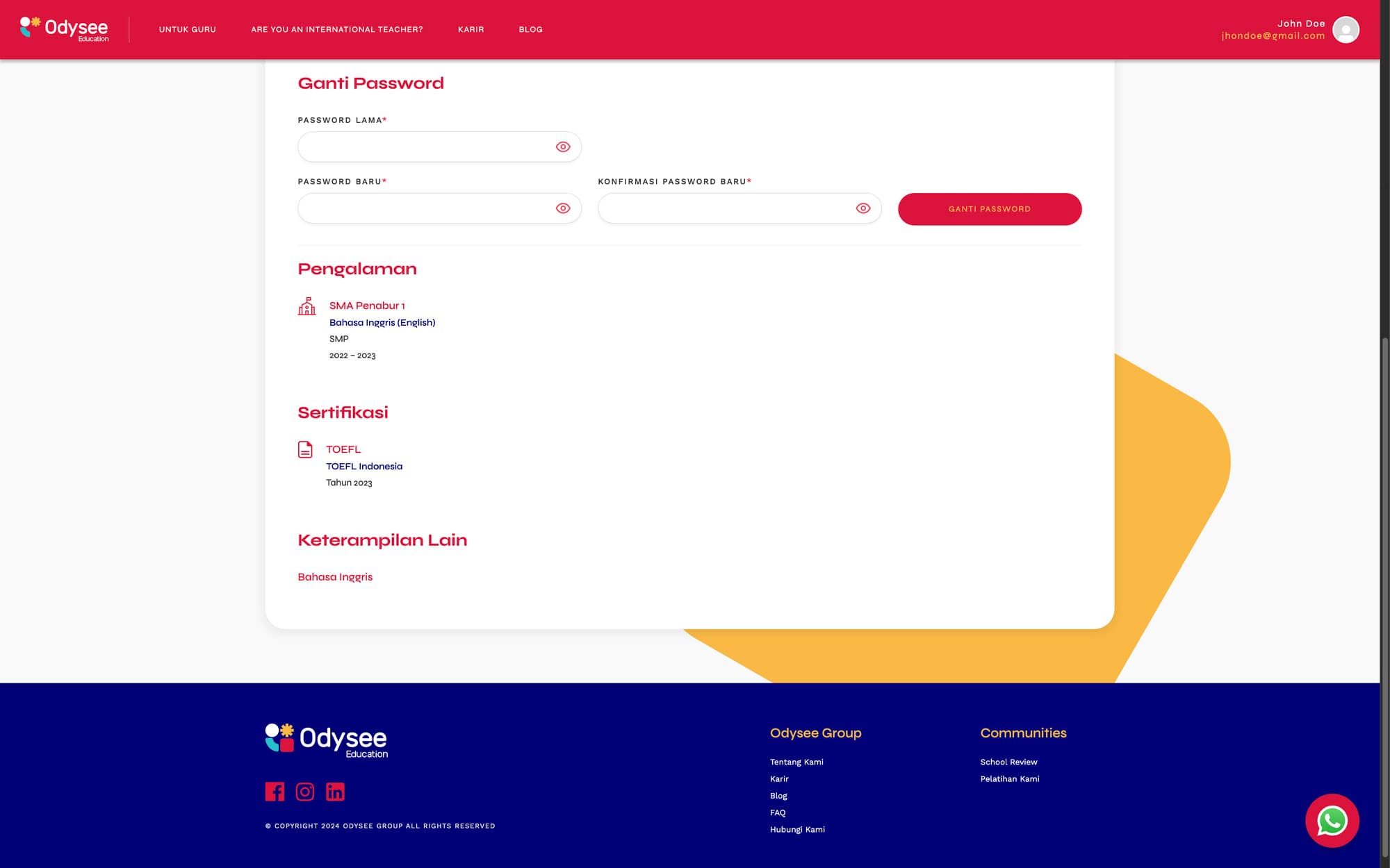 Teacher Profile Password Settings