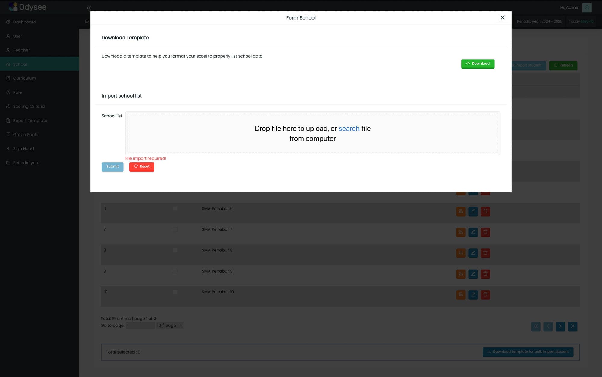 Add School Page for Odysee LMS System