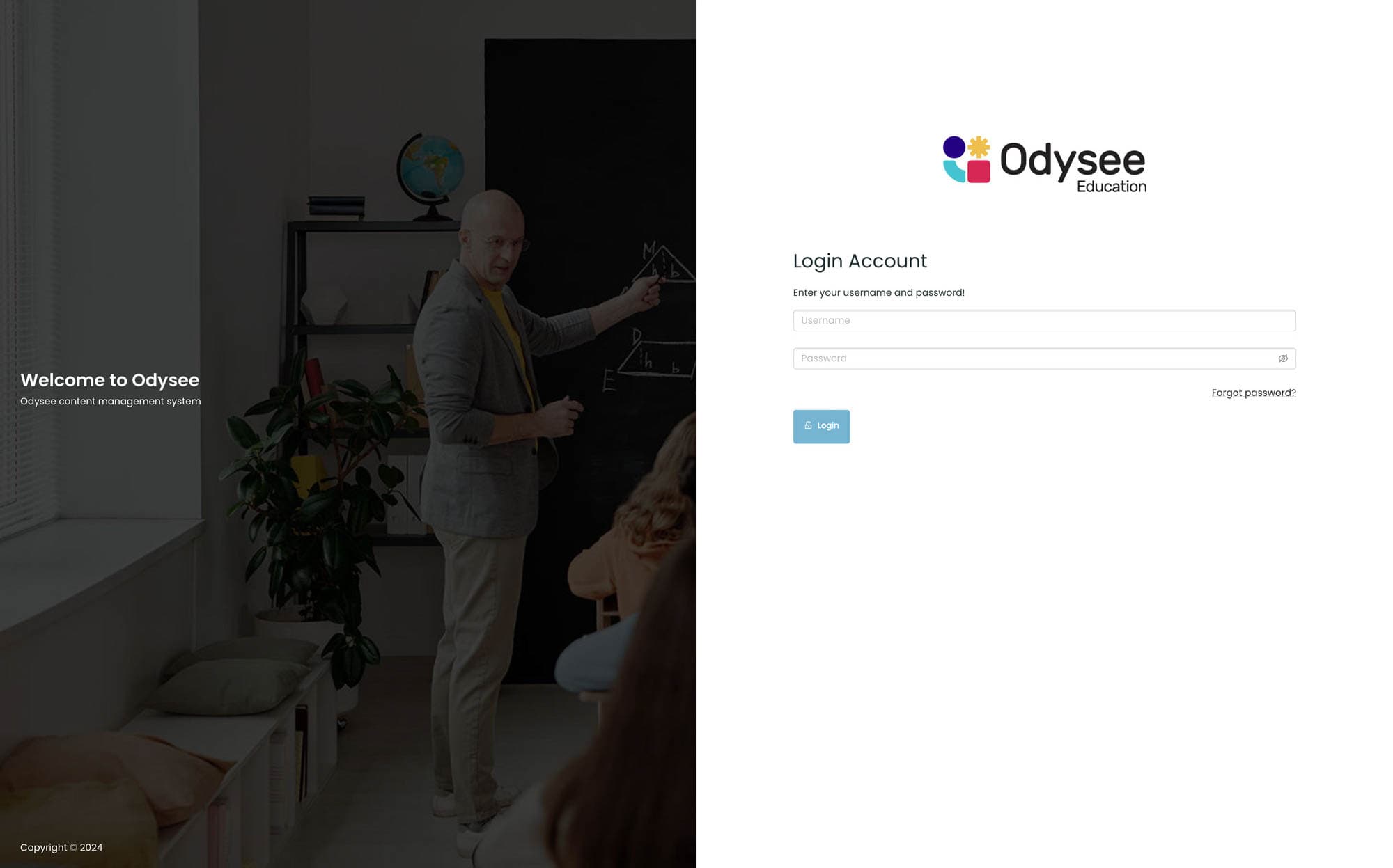 Login Page for Odysee LMS System