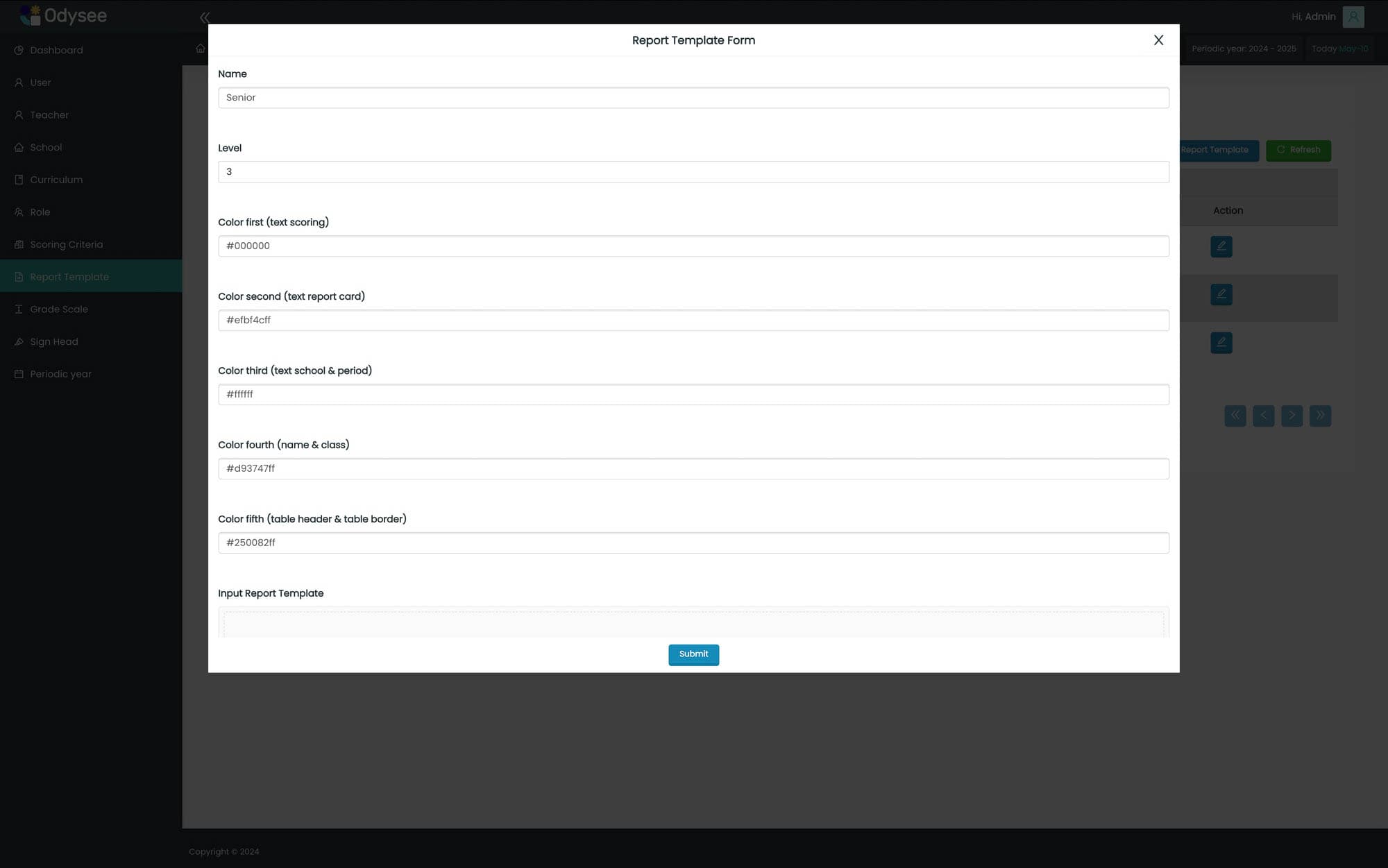 Report Template Setting for Odysee LMS System