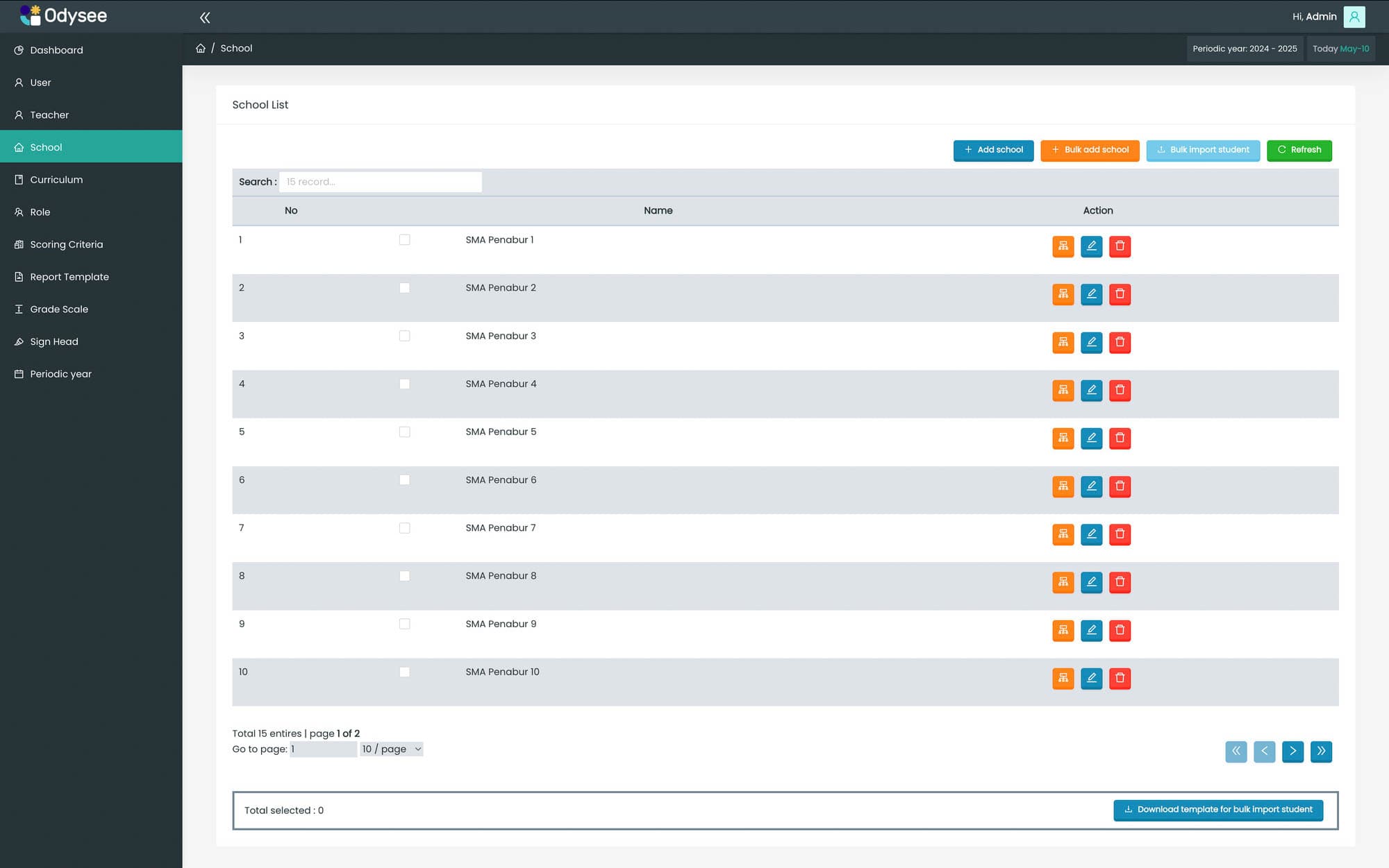 School List Page for Odysee LMS System